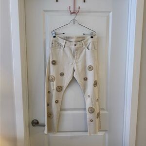 Pilcro and the Letterpress Embellished cream cropped jeans Anthropologie